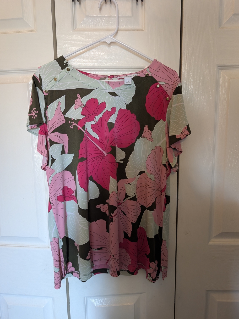 Liz Claiborne XL Pink Floral Flutter Sleeve Tunic Top Tropical NWOT